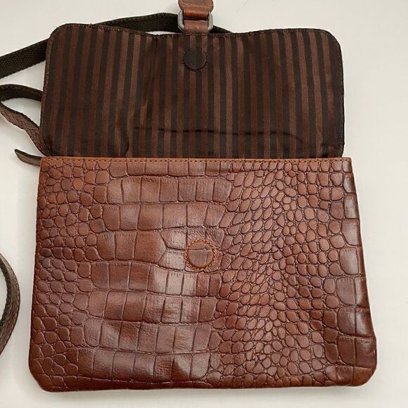 Jack Georges Hornback Croco Wallet On A String Brown Leather Crossbody Purse - Picture 4 of 12